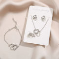 Stud Earrings Necklace Bracelet Ring Rhinestones Korean Style Simple Jewelry Set. 