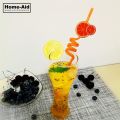 Best Quality 4 pieces Colorful Cartoon Art Drinking Plastic Fruit Straws For Kids & Wedding Party Birthday Decoration Art Reusable Spiral Plastic Straws for Mason Jar Juices. 