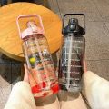 2 Liter Plastic Water Bottle With Straw Large Travel Portable Bottle Sports Fitness Cup Big Cup Universal. 