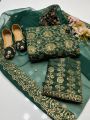 4Pcs Wedding dress For Women's Stuff organza Front Jaal Shirt,Kattan slik embroidery Trouser Along With Organza embroidery Dupatta. 