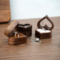 Wooden Box Ear Stud Earrings Jewelry Box Ring Box Heart-shaped Walnut Pair Ring Storage Packaging Gift Box. 