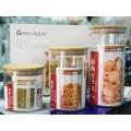 Greeen Apple DELE Glassware 3 Pieces Jar Set -With Bamboo LID-Capacity (1.4 L, 1.05 L ,685ml) High Quality Borosilicate Glass. 