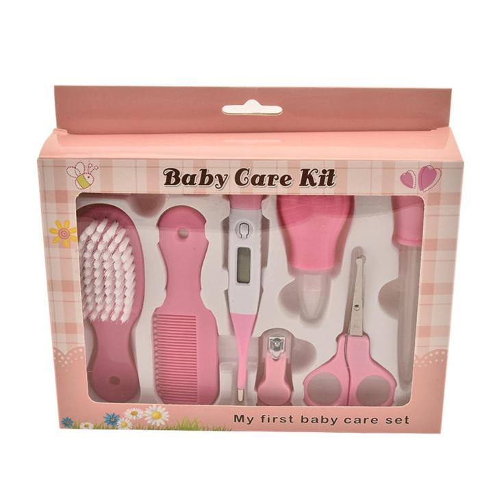 MiniMe 8Pcs Multi-Piece Baby Care Kit Newborn Hair Nail Thermometer Beauty Brush Kit Scissors Comb Teether Function Child Toiletry Kit Baby