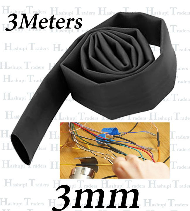 3 Meter Shrink Tube kit 3MM Black Heat Shrink Tubing Shrinkable Sleeving Wrap DIY Connector wire kit