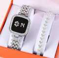 Diamond Touch Screen LED Watch For Ladies | Stainless Steel Chain in Round Dial For Girls | Wristwatch For Women in Square Dial Shape. 