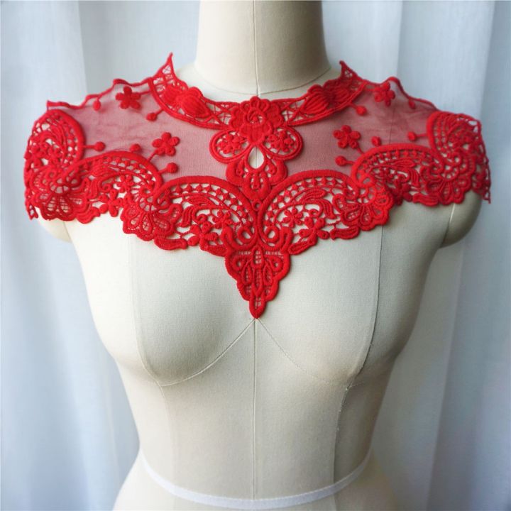 Embroidery Lace Neck Collar Sewing Applique Wedding Gown Bridal Dress Fabric Craft DIY
