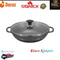Original Sonex Eden Die Cast Karahi Ceramic Marble Coating Non Stick with Glass Lid  32cm | Premium Quality Cooking. 