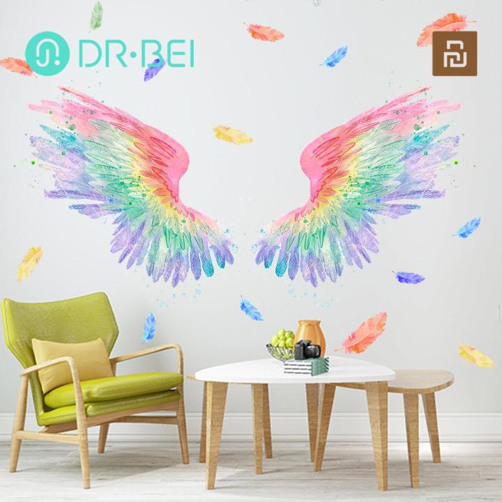 Bathroom Wall Decor Angel Wings Wall Art Decal Vibrant Color Creative Sticker for Home Decor Removable Stylish Wall Sticker for Living Room