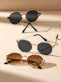 2025 Trendy Metal Frame Octagon Style Sun Glasses For Girls - Retro Polygon Gradient Mirror Sunscreen Sunglasses For Women. 