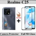 Realme C25 Glass Protector 9D|5D|6D|10D|11D|21D Black Tempered Glass Screen Protector Full Glue Edge To Edge + Back Camera 9H Gorilla Flexible Protector For Realme C25. 
