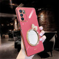 LECOMES for OPPO A16 Back Cover with Bowknot Makeup Mirror Luxury 6D Plating Shiny Phone Case Soft Silicone Square Mobile Cases Pouch for Girls Boys. 