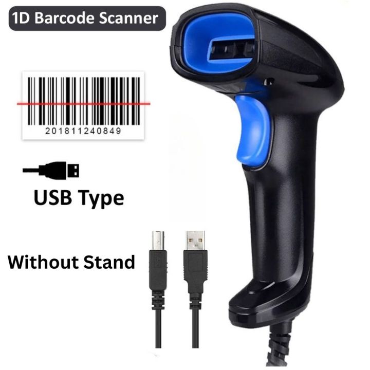 High-Speed 1D Barcode Scanner with Wired Stand & USB Connection – Plug & Play Barcode Reader for POS System & Retail Stores