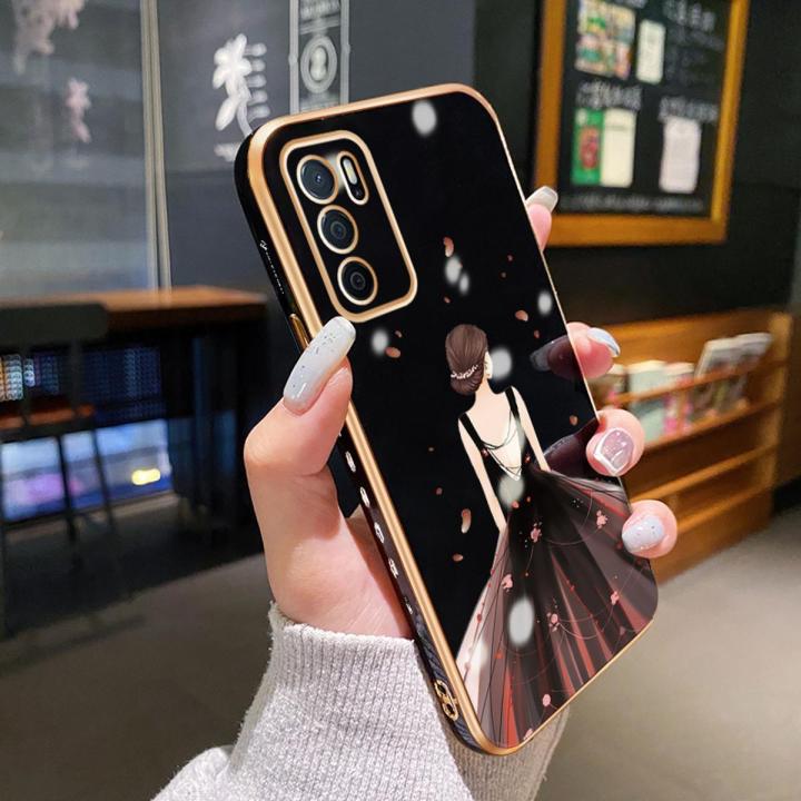 dienya For OPPO A16 Case Plating Side Edge Square New Design Fashion Princess Girl Phone Cases Pattern Silicone Casing Full Back Cover Camera Protect Shockproof Softcase
