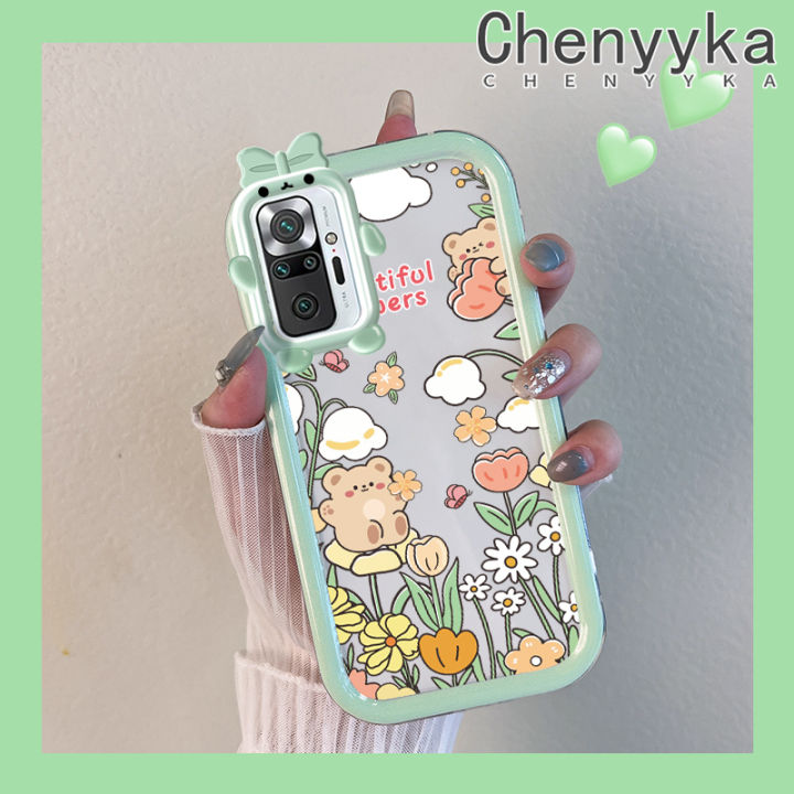 Chenyyka For Xiaomi Redmi Note 10 Pro Max Case Cartoon Cute Bear Little Monster Camera Lens Soft Clear Shockproof Phone Cases Silicone Protective Cover Creative Transparent Casing