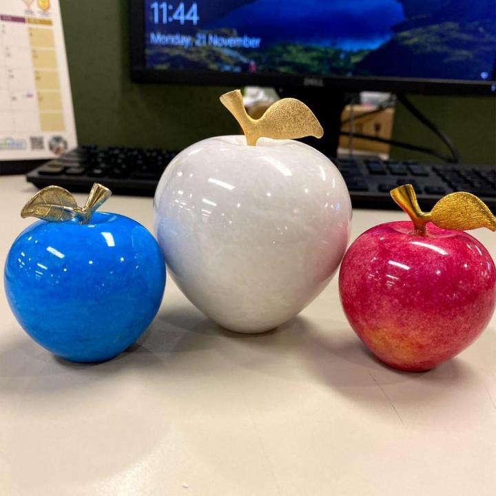 Set of 3 Apples, 2" Marble Apple, Handmade Decoration Item For Home, Apple Stone Paperweight For Desktop and Offiice Table