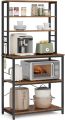Coffee Bar, Baker's Rack for Kitchen with Storage, 6-Tier Kitchen Shelves with 6 Hooks, Microwave Stand, Industrial, Rustic Brown and Black. 