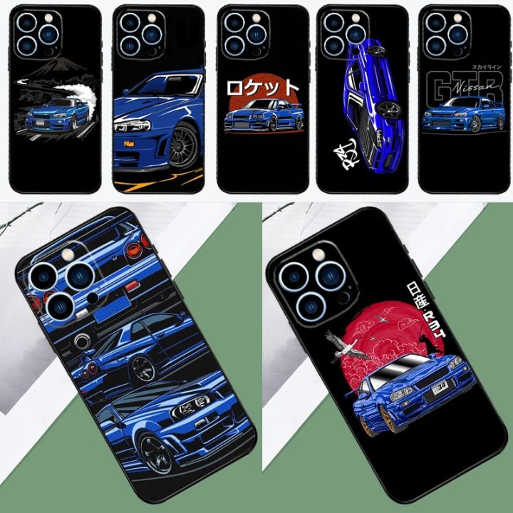 Skyline R34 Blue Phone Case For iPhone 15 14 Pro 11 12 13 Pro Max XS XR X 7 8 Plus 12 13 Mini Back Cover