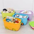 Aqua Multipurpose Plastic Storage Box -  Basket Kids Toy Box With Lid Handle and Wheel Moveable - Storage Container - Decorative Design Plastic Storage Box for Toys Clothes - Organizer Children Thicken Snack Books Organizer. 