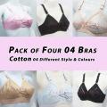 Pack Of 4 Imported Style Cotton Bra Blouse Brazier for Women Ladies Girls Assorted Design and Colors. 