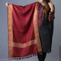 Maroon Kashmiri Stoler For Girls 4 Border Pashmina Muffler Shawl For Women - Mominas. 