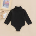 Infant Baby Spring Romper, Solid Color Long Sleeve Turtleneck High Stretch Jumpsuit for Boys Girls. 