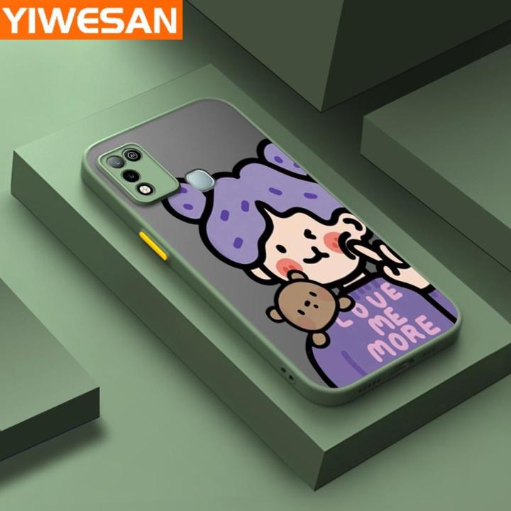 YIWESAN For Infinix Hot 10 Play Infinix Hot 11 Play Infini Case Cartoon Cute Purple Girl Thin Frosted Transparent Cover Lens Camera Protect Edge Full Cover Casing Hard Cases