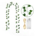 Battery Operated LED Artificial Leaves bail - 10 Ft Fairy Lights and 7 Ft Bail Green. 