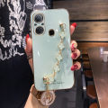 For Itel A49 / Itel A58 Back Cover with Bracelet Wristband Luxury Clover Chain 6D Plating Frame Shiny Girls Cases Soft Silicone Square Protective Mobile Phone Case. 