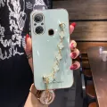 For Itel A49 / Itel A58 Back Cover with Bracelet Wristband Luxury Clover Chain 6D Plating Frame Shiny Girls Cases Soft Silicone Square Protective Mobile Phone Case. 