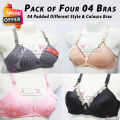 Pack of 04 Imported Soft Foam Padded Bra for Girls & Women  Multi Colour brazier  Brief Blouse  Ladies Undergarments. 