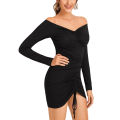 Women  Off Shoulder Ruched Dress Fashion Long Sleeve Off Shoulder Dress for Women Ladies. 