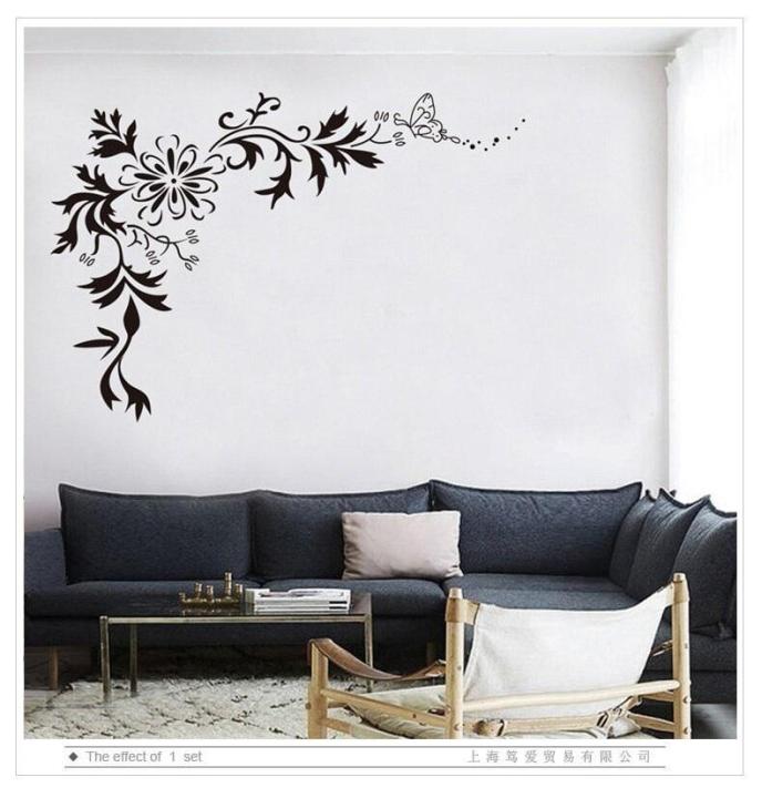 Black flower vine wall stickers Vinyl DIY Art wall decals For Living room Bedroom Background wall Home decor murals JM7032