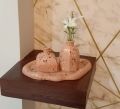 Set of 3 Home Decor Vases and Tray with Flowers - Handmade Pots, Decorative Items for Room, Fancy Decoration Set for Home, Elegant Home Decor Pieces - JangoMango Store. 