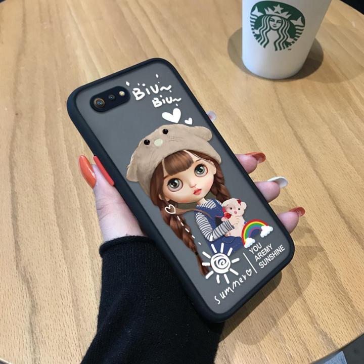 Jizetin for Realme C2 Back Cover Lovely Girl with Bear Hat Matte Mobile Phone Cases Ultra Thin Full Lens Protection Phone Case