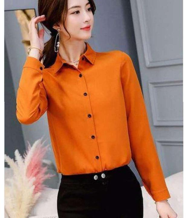 Xee's%20Collection%20Orange%20Cotton%20Long%20Sleeves%20Casual%20Shirt%20For%20Women%20Xe-ORG%20-%20Image%204