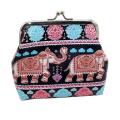 Women Elephant Print Kiss Lock Small Coin Purse Clutch Handbag. 