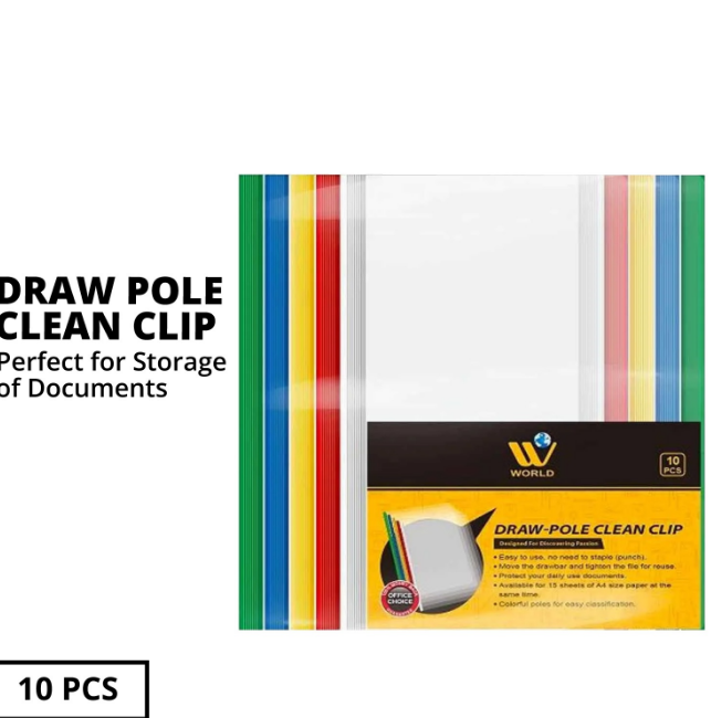 WBM Clip File, Transparent Clear Bag Clip File Folder (Stick File) Draw-Pole Clean Clip - 10Pcs