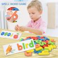 Spelling Games for Kids,Alphabet Puzzle Game Toy Set with Double-Sided Word Pattern Cognition Cards & 52 wooden letter blocks,Preschool Vocabulary Spelling for Kids Toddlers. 