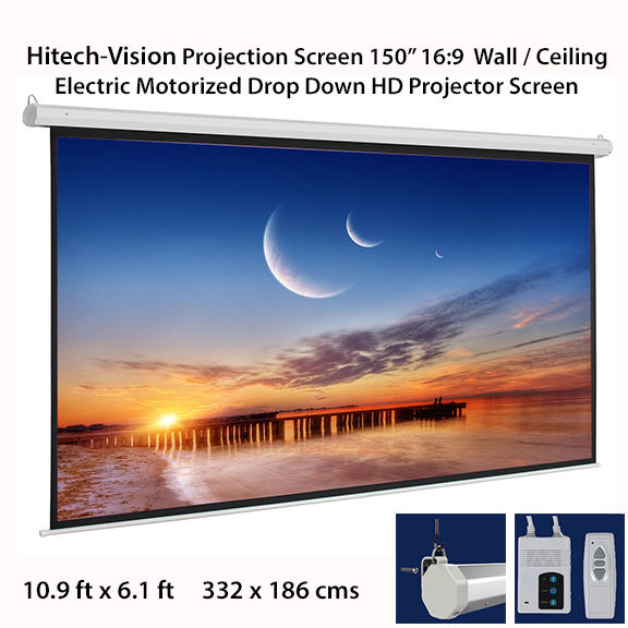Hitech-Vision Electric Projector Screen - Matt White 150" 16:9 (10.9 ft x 6.1 ft)
