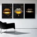 Abstract Gold and Silver Lips Poster Print Wall Art Canvas Painting Wall Pictures for Living Room Modern Home Decor No Frame. 