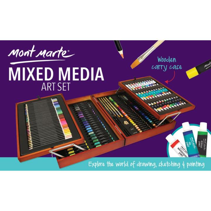Mont Marte 174-Piece Deluxe Art Set, Art Supplies for Painting and Drawing, Art Kit in Wood Box Includes Acrylic, Oil, Watercolor Paints, Oil Pastels, Color Pencils