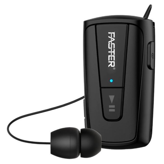 Faster R12 Pro Retractable Bluetooth Headset Clip-On Earbuds HandsFree With Microphone