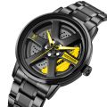 Wheel Watch Rotation Wheel Sports Car Rim Luxury Men's Watch Spinning Alloy Wheel Watch for Boys Men Creative Fashion Men Stainless Steel & Leather Straps Watch. 