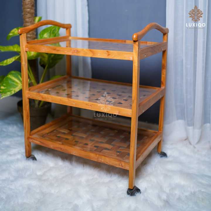 Luxiqo-Wooden Diyar Mat Tea Trolley-Premium Quality-Chinioti Handicrafts-Customiz