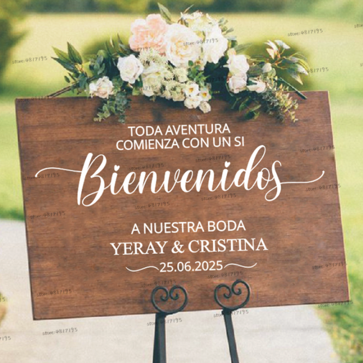 Poppies Muoe Bienvenidos a nuestra boda Sign Wedding Vinyls Sticker Personalized Texts Wedding Board Frame Decals Customized Party Stickers