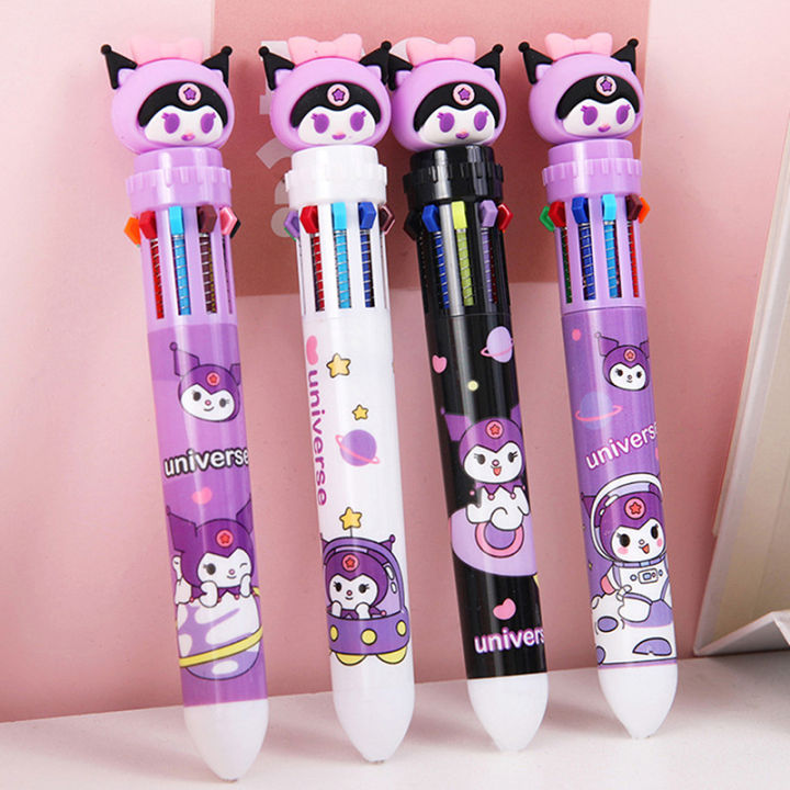 Cute Cartoon Kuromi 10 Color Ball Pen Kawaii 0.7Mm Multi Color Pen Student Writing Tool Pen Children Stationery Gift Yao Store