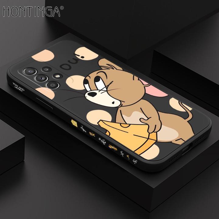 Hontinga for Samsung Galaxy A52 5G / 4G / A52S 4G Case Cat and Mouse Design Side Design Phone Case Square Edge Pattern Liquid Silicone Cases Full Cover Camera Shockproof Protective Case