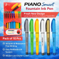 PIANO Smart Fountain Ink Pen Vibrant Body Colors ideal for girls and boys – Pack of 10 Pcs. 