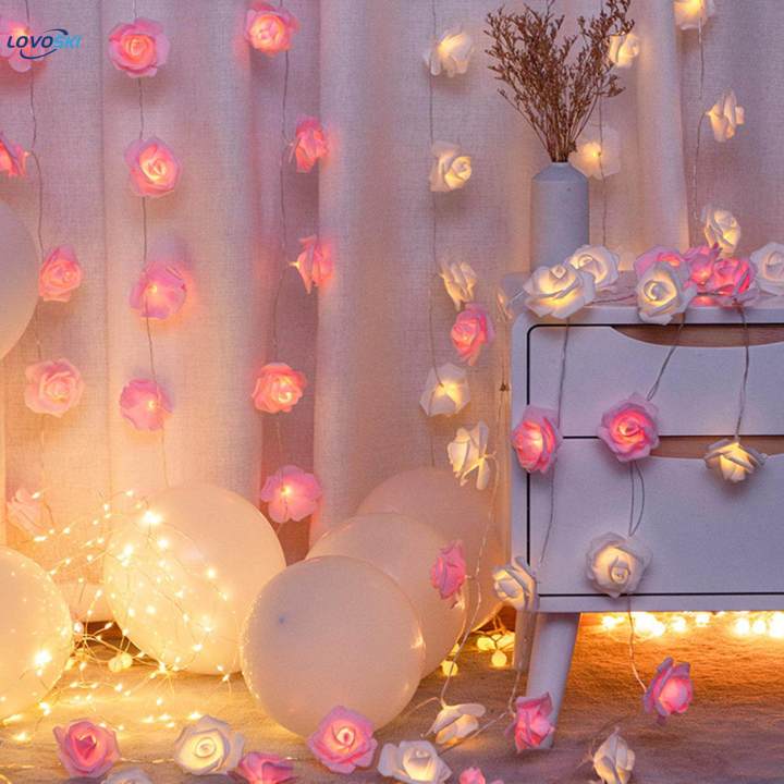 20LEDs String Romantic Flower Lights Warm White Lighting LED Rose Flower Lights for Fairy Garden