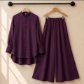 TRENDZ.PK Women's Trendy 2 Piece Co-Ord Set - Solid Color Button Down Kurta with Wide Leg Palazzo Trouser Suit TS-35. 